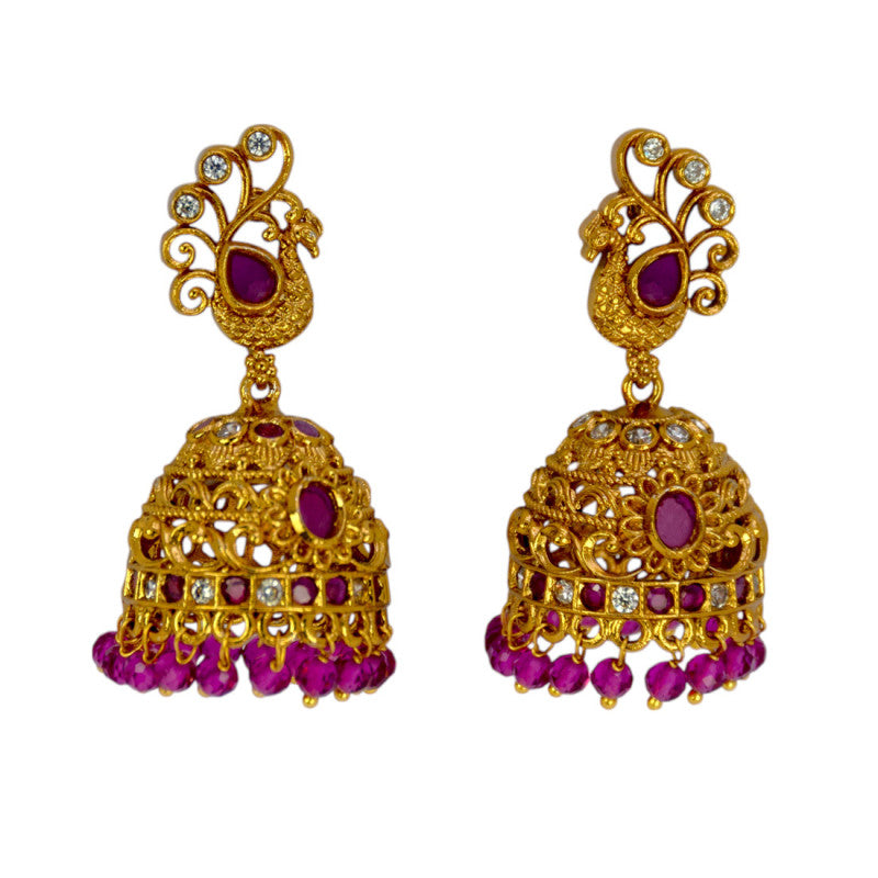 Trendy | Antique Gold Plated Peacock Stone Jhumkha
