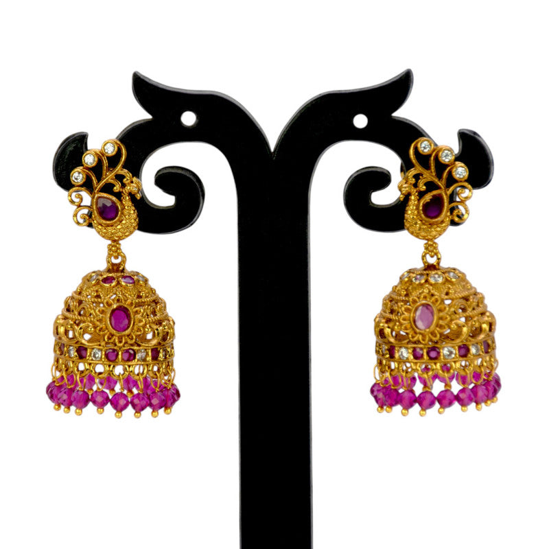 Trendy | Antique Gold Plated Peacock Stone Jhumkha