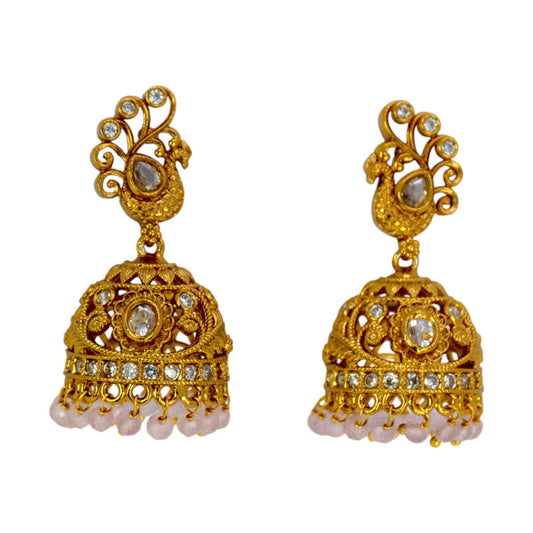 Trendy | Antique Gold Plated Peacock Stone Jhumkha