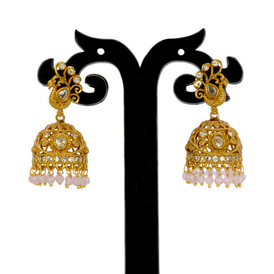 Trendy | Antique Gold Plated Peacock Stone Jhumkha